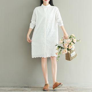 Long-sleeve Lace Overlay Shirt Dress