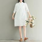 Long-sleeve Lace Overlay Shirt Dress