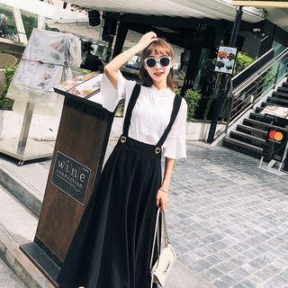 Set: Elbow Sleeve Chiffon Blouse + Maxi Suspender Skirt