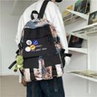 Lettering Nylon Backpack / Brooch / Bag Charm / Set