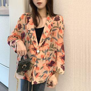 Floral 3/4-sleeve Light Jacket As Figure - One Size