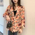 Floral 3/4-sleeve Light Jacket As Figure - One Size