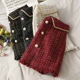 Glitter Fringed-hem Woolen Mini Skirt