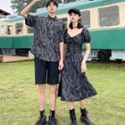 Couple Matching Short-sleeve Shirt / Shorts / A-line Dress / Corset Belt / Set