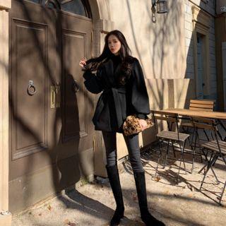 Puff-sleeve Wool Blend Jacket With Sash