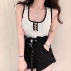 Contrast Trim Tank Top / Belted Hot Pants