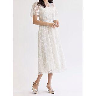 Tulle-yoke Long Lace Dress
