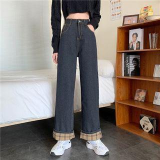 High-waist Check Wide-leg Jeans