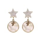 Glitter Star Cat Eye Stone Disc Dangle Earring 1 Pair - Gold - One Size