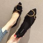 Fringed Trim Pointed Flats