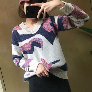 V-neck Panel Sweater
