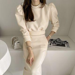 Puff-sleeve Fleece Cropped Sweatshirt