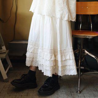 Lace Trim A-line Midi Skirt Off-white - One Size