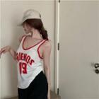 Lettering Knit Tank Top Red Trim - White - One Size