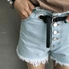 Belt-trim Frayed Denim Shorts