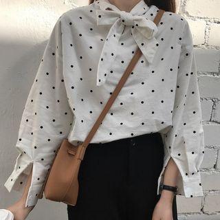 Stand Collar Dotted Shirt White - One Size