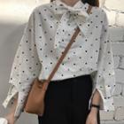 Stand Collar Dotted Shirt White - One Size