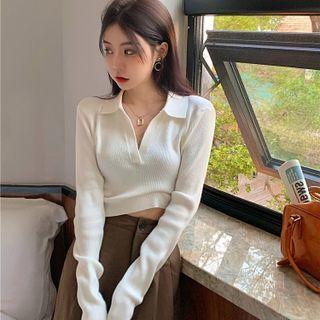 Plain Ribbed Cropped Knit Top