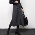 Asymmetric-hem Twist-front Midi Skirt
