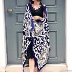 Patterned Scarf Navy Blue & White - One Size