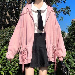 Drawstring Zip-up Hoodie / Plain Shirt / Neck-tie