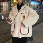Faux-fur Button Jacket With Scarf White - One Size
