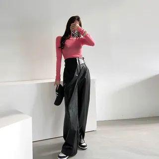 High-waist Faux-leather Pants