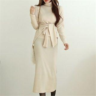 Set: Mockneck Self-tie Top + H-line Long Skirt