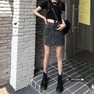 Set: Cropped T-shirt + A-line Denim Skirt