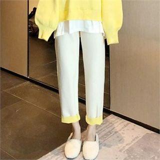 Contrast-cuff Pants Ivory - One Size
