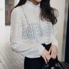 Frill-neck Lace Cotton Top