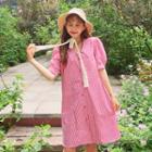 Puff-sleeve Gingham Shirtdress