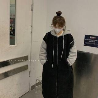 Color-block Faux Shearling Sweatshirt Dress