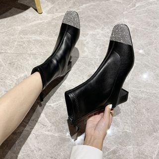 Glitter Cap-toe Chunky-heel Short Boots