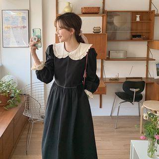 Frilled Stitch-trim Dress Black - One Size