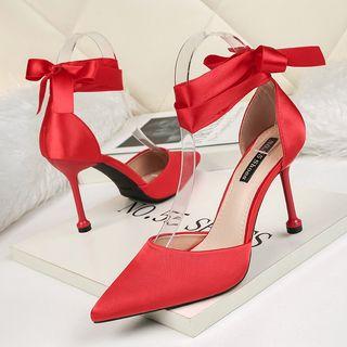 Bow Accent Pointed High Heel Sandals