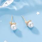 925 Sterling Silver Freshwater Pearl Stud Earring 1 Pair - E149 - Gold - One Size