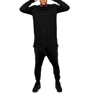 Plain Long-sleeve Long Hem T-shirt