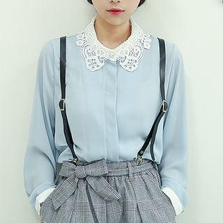 Lace-collar Hidden-button Crepe Blouse