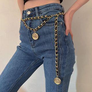 Embossed Alloy Pendant Waist Chain Gold - One Size