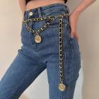 Embossed Alloy Pendant Waist Chain Gold - One Size