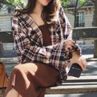 Plaid Shirt / Sleeveless Midi Knit Dress