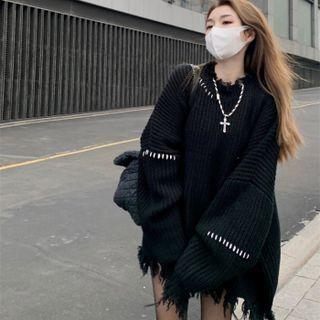 Distressed Sweater Thicken - Black - One Size