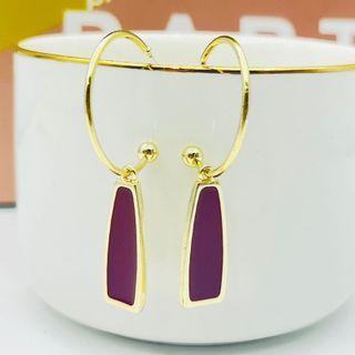 Argyle Geometric Drop Earring 1 Pair - Silver Needle Earring - Red - One Size