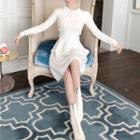 Collared Long-sleeve Knitted A-line Dress
