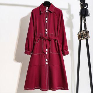 Contrast Stitching Midi Trench Coat