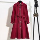 Contrast Stitching Midi Trench Coat