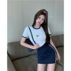 Bear Print Cropped T-shirt / Mini Pencil Skirt