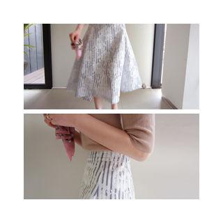 Lace-layered Striped Midi Skirt