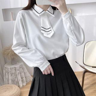 Long-sleeve Contrast Trim Collar Blouse